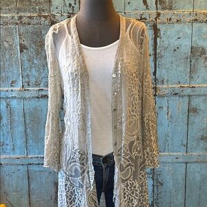 New! Sundance Floral Flower Embroidered Sheer Cardigan Duster